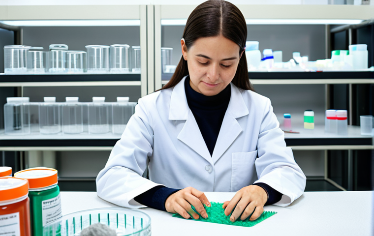 A professional female textile engineer, fully clothed in a modest, pristine laboratory coat, meticulously examining a swatch of high-quality recycled polyester (rPET) fabric under bright, even lighting. In the background, a modern, sterile textile research laboratory showcases organized containers of raw plastic waste (PET bottles) transitioning into sleek rolls of sustainable fabric, illustrating a circular production process. The scene conveys innovation and environmental responsibility. Perfect anatomy, correct proportions, natural pose, well-formed hands, proper finger count. Professional photography, sharp focus, high detail, realistic, safe for work, appropriate content, family-friendly.