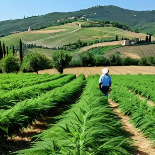 Home 6 이탈리아의 친환경 의류 생산 사례 - Sustainable Hemp Farm in Umbria**
"Lush hemp field in the rolling hills of Umbria, Italy. Farmers t...